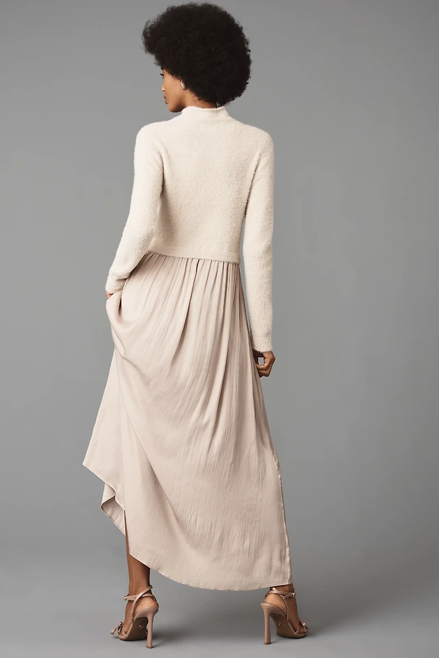 wedding guest dresses fall long sleeve ever AMYRA|Long Sleeve Waist Chain Round Neckline Midi Chiffon Wedding  Guest Dress main image 0