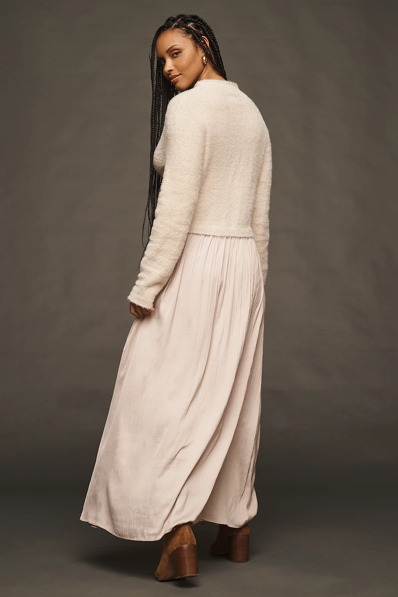 The Thea Long-Sleeve Eyelash Twofer Sweater Dress