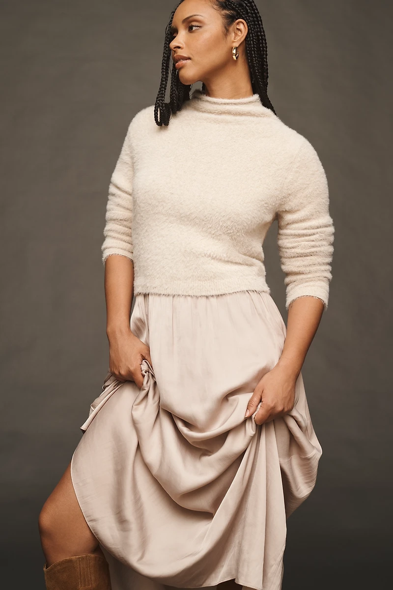 The Thea Long-Sleeve Eyelash Twofer Sweater Dress