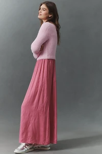 The Thea Long-Sleeve Eyelash Twofer Sweater Dress