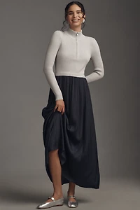 The Thea Long-Sleeve Half-Zip Maxi Dress