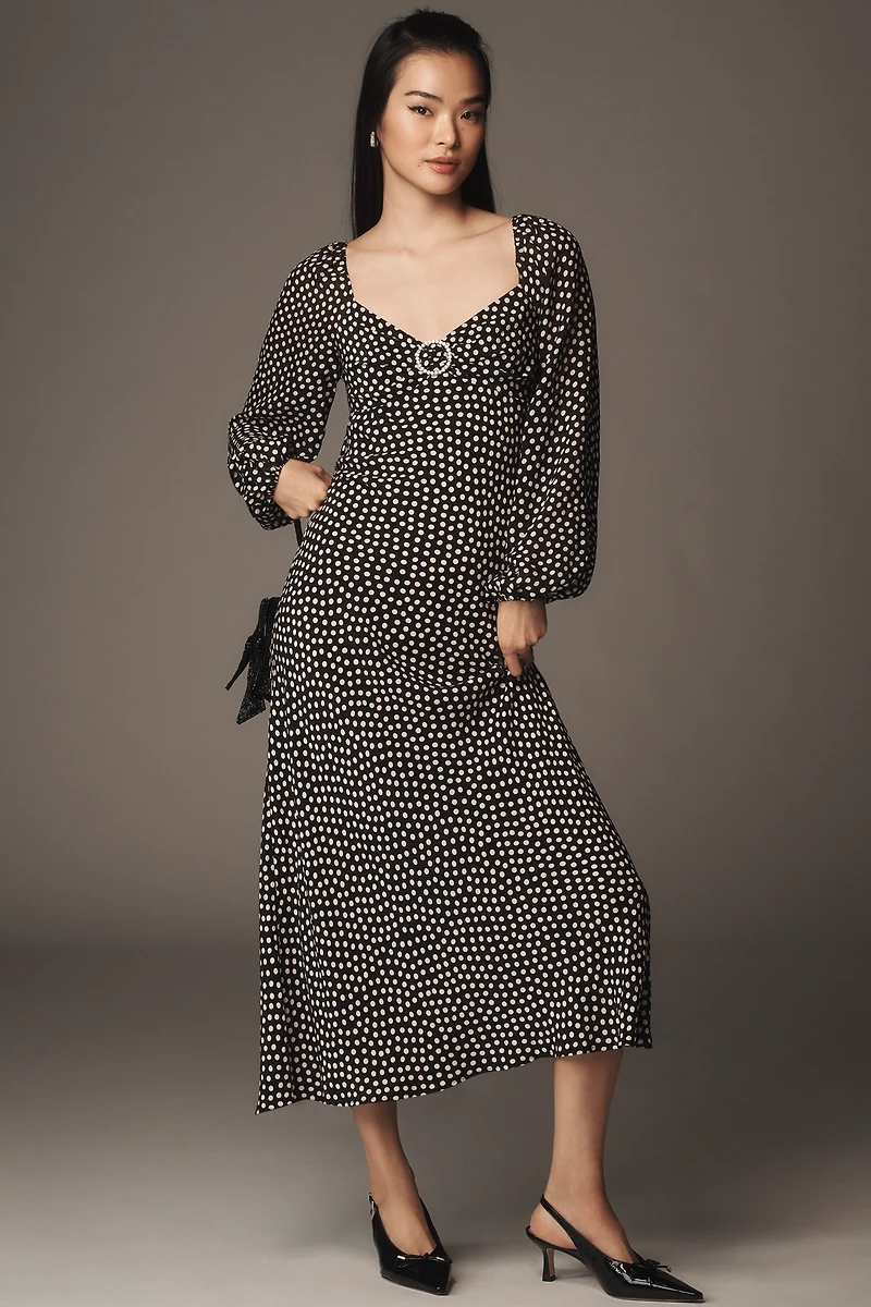 RIXO Ivy Silk Sweetheart Midi Dress