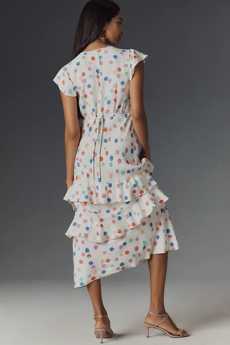 RIXO Meena Satin Ruffle Maxi Dress