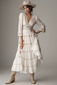 RIXO Regine Floral Embroidered Tiered Maxi Dress