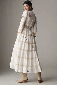 RIXO Regine Floral Embroidered Tiered Maxi Dress