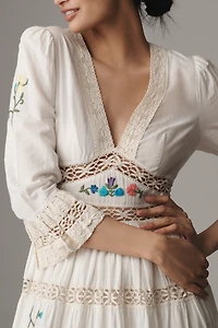 RIXO Regine Floral Embroidered Tiered Maxi Dress