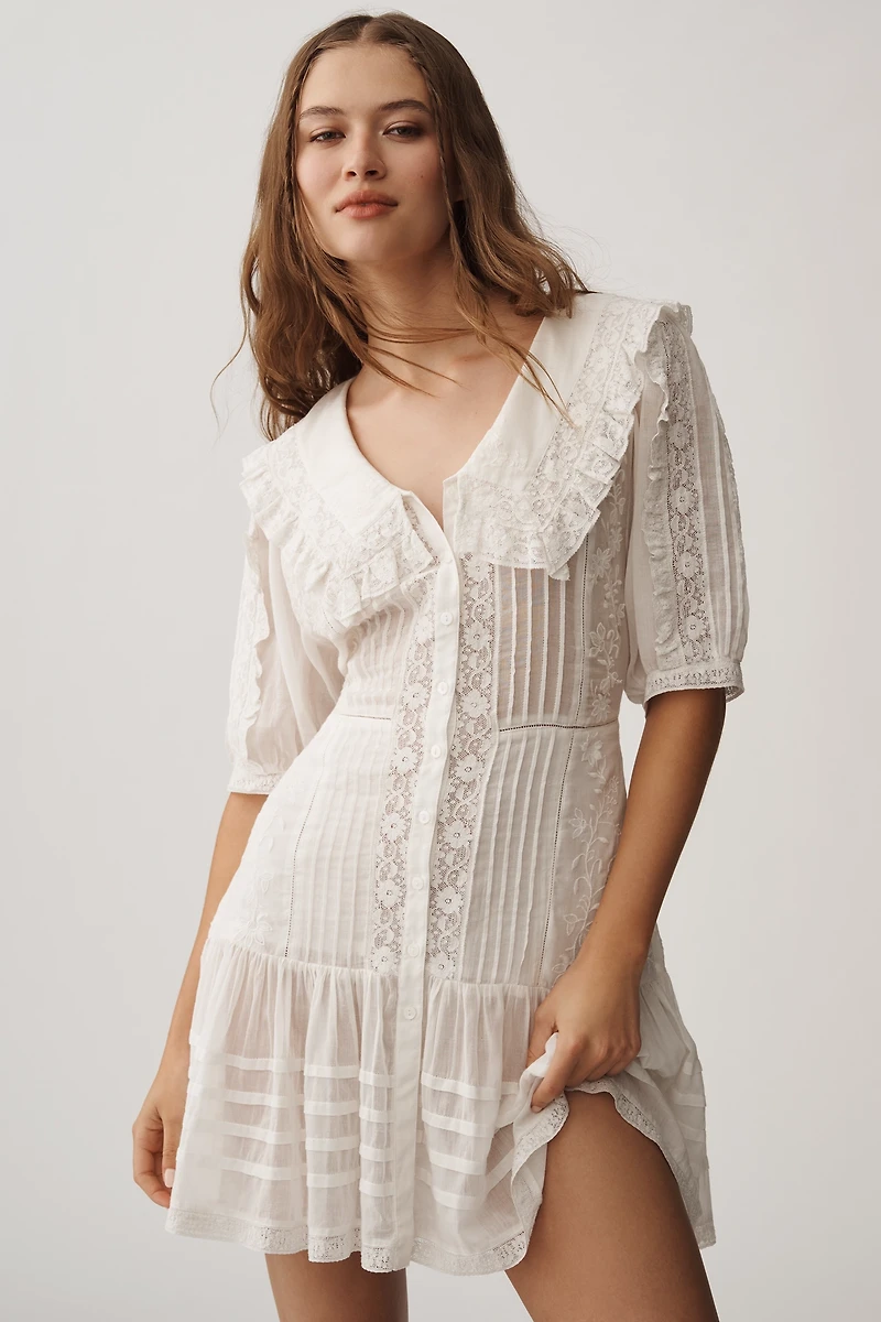 RIXO Dove Short-Sleeve V-Neck Mini Dress
