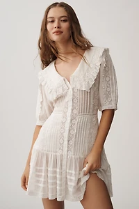 RIXO Dove Short-Sleeve V-Neck Mini Dress
