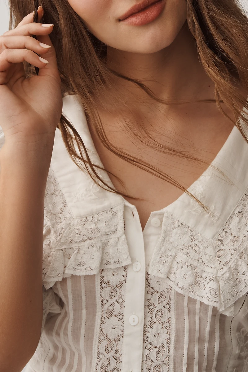 RIXO Dove Short-Sleeve V-Neck Mini Dress