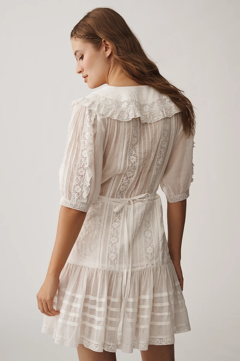 RIXO Dove Short-Sleeve V-Neck Mini Dress