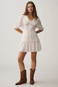 RIXO Dove Short-Sleeve V-Neck Mini Dress