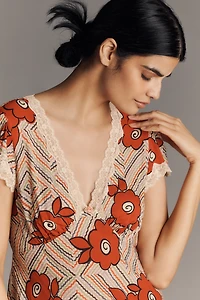 RIXO Clarice Cap-Sleeve V-Neck Midi Dress