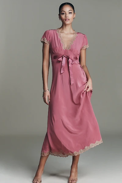 RIXO Marlice Silk V-Neck Bow Maxi Dress