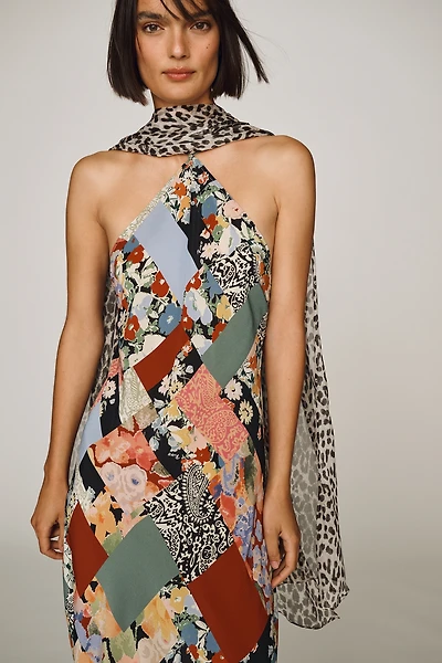 RIXO Hayley 100% Silk Scarf Slip Dress