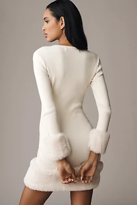 Delfi Collective Faux Fur-Trim Long-Sleeve Mini Sweater Dress