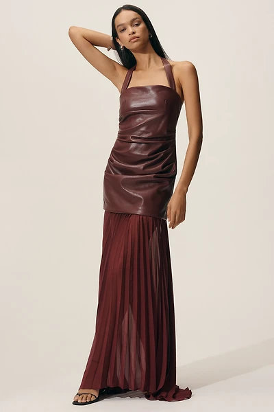 Delfi Collective Delilah Faux-Leather Sheer Halter Maxi Dress