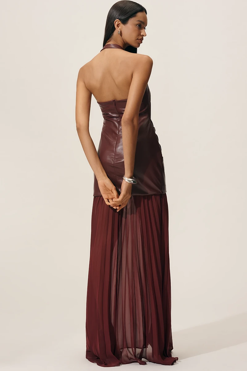 Delfi Collective Delilah Faux-Leather Sheer Halter Maxi Dress