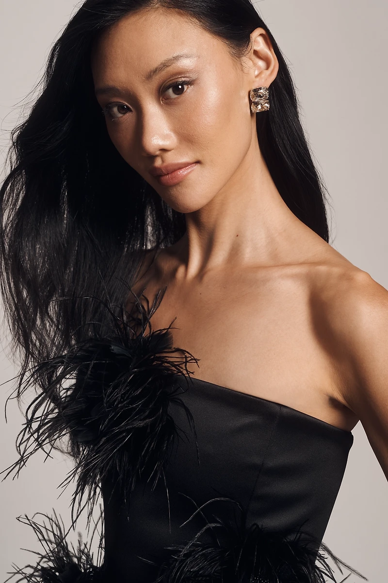 Delfi Collective Strapless Feathered Mini Dress
