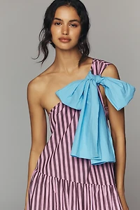 Stella Nova 100% Cotton One-Shoulder Bow Midi Dress