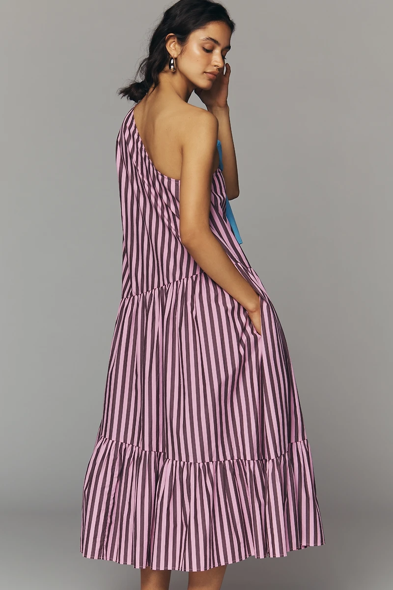 Stella Nova 100% Cotton One-Shoulder Bow Midi Dress