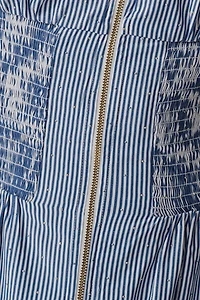 The Tommie Cap-Sleeve Smocked Front-Zip Shirt Dress: Shine Edition