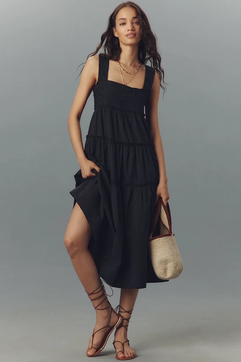 The Helena Square-Neck Smocked Tiered Midi Dress
