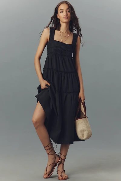The Helena Square-Neck Smocked Tiered Midi Dress