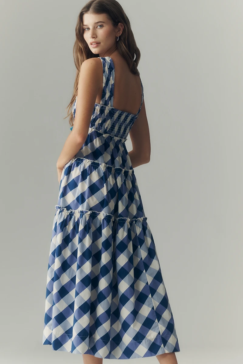 The Helena Square-Neck Smocked Tiered Midi Dress