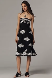 By Anthropologie Strapless Smocked Midi Dress