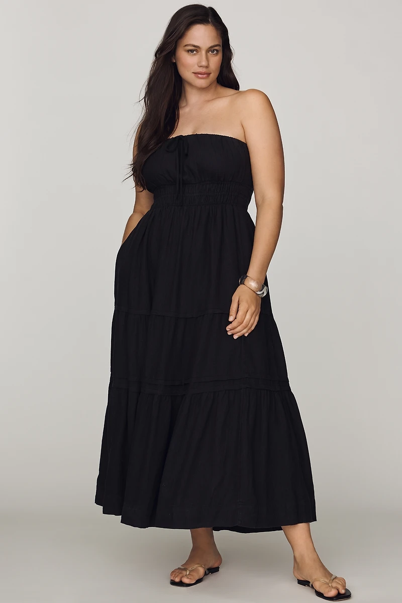 By Anthropologie Somerset Linen Blend Strapless Midi Dress