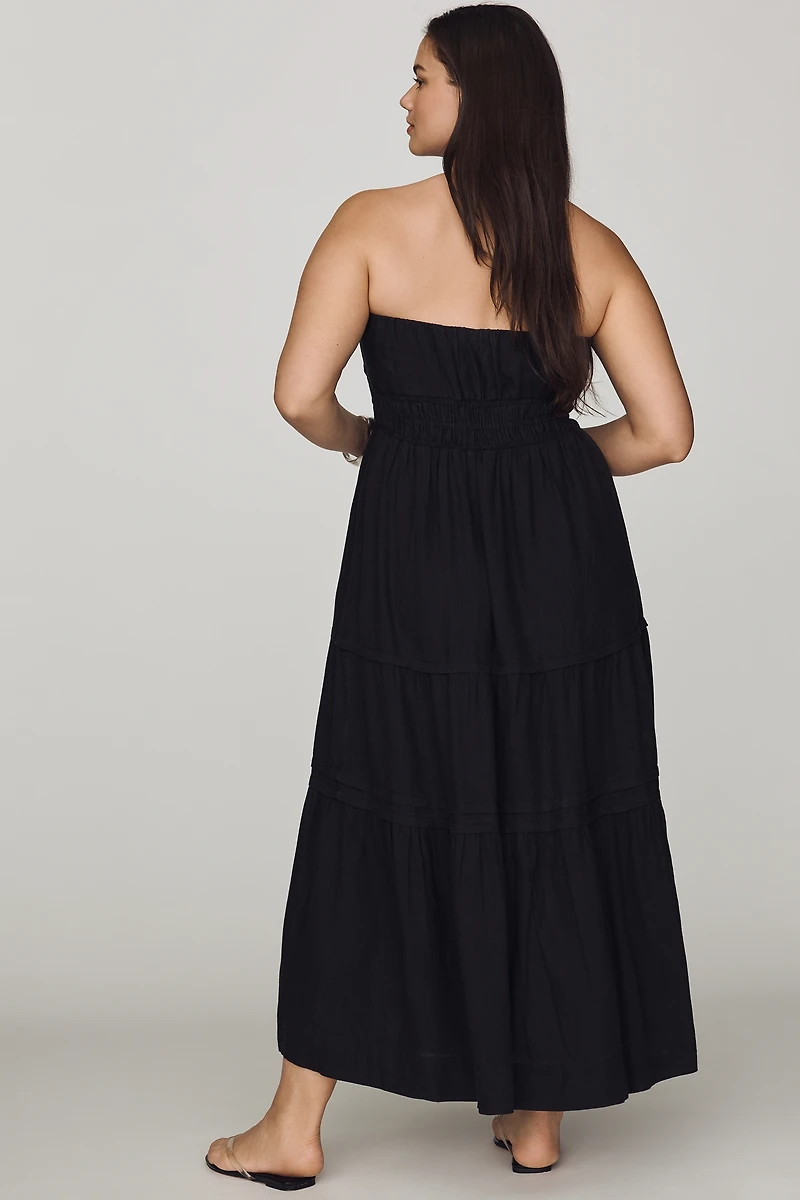 By Anthropologie Somerset Linen Blend Strapless Midi Dress