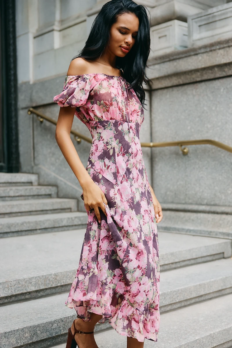For Love & Lemons Adelie Puff-Sleeve Midi Dress