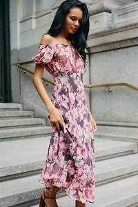 For Love & Lemons Adelie Puff-Sleeve Midi Dress