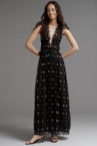 For Love & Lemons Poppy Plunge Lace Maxi Dress