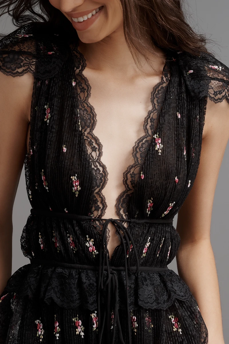 For Love & Lemons Poppy Plunge Lace Maxi Dress