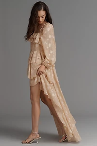 For Love & Lemons Colette Satin Burnout High-Low Dress