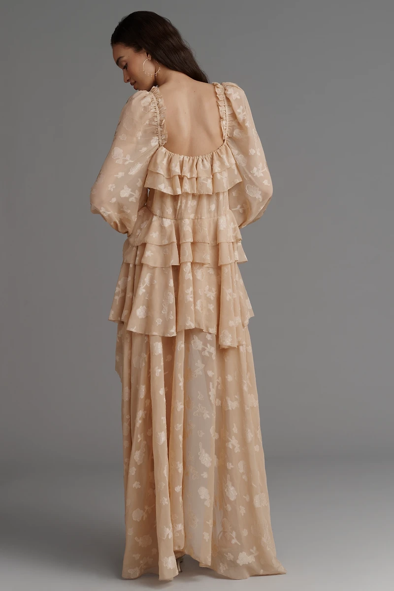 For Love & Lemons Colette Satin Burnout High-Low Dress