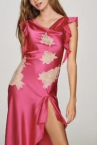 For Love & Lemons Lani Silk Blend Asymmetric Maxi Dress