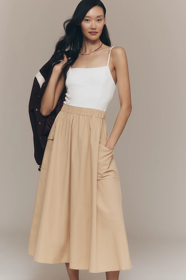 english factory long-sleeve collared center-pleat a-line midi dress English Factory