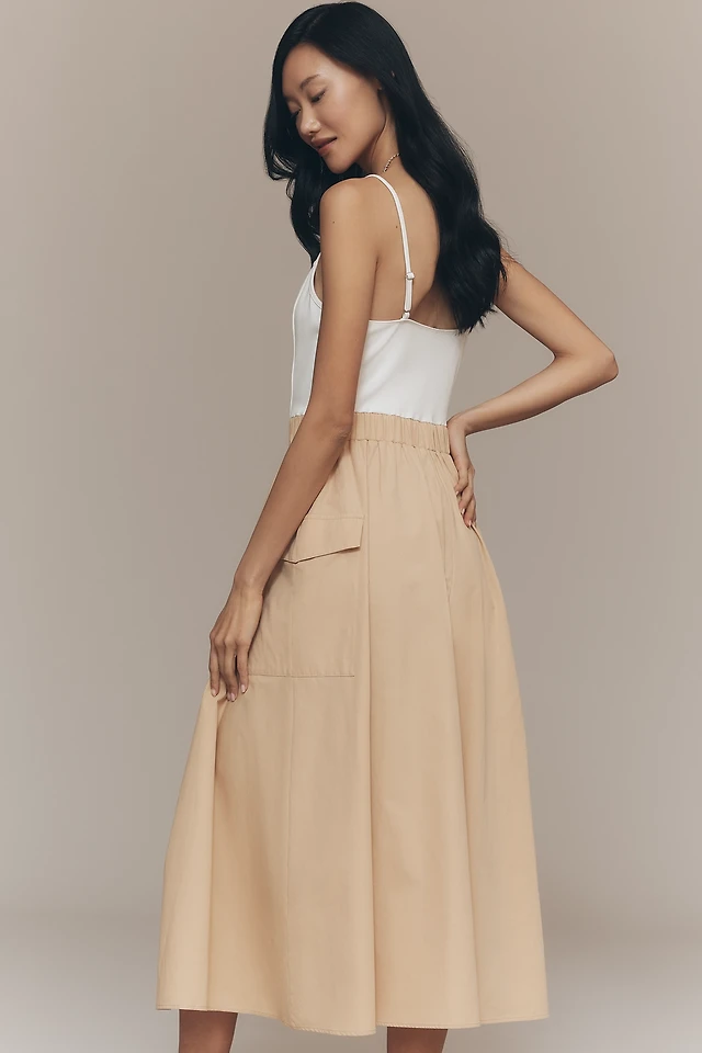 english factory long-sleeve collared center-pleat a-line midi dress English Factory Long-Sleeve Collared Center-Pleat A-Line Midi Dress
