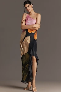 By Anthropologie One-Shoulder Asymmetric Floral Maxi Dress