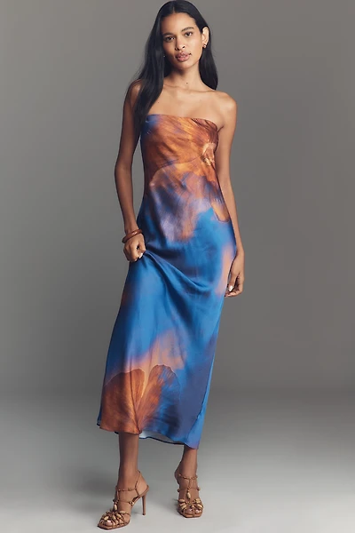 The Fleur Strapless Satin Maxi Slip Dress