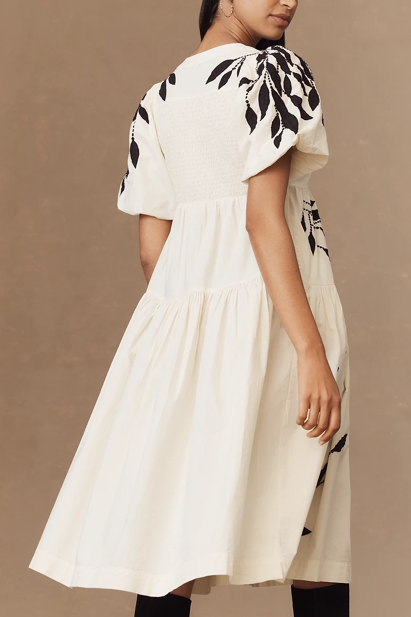 By Anthropologie Short-Sleeve Embroidery Appliqué Maxi Dress