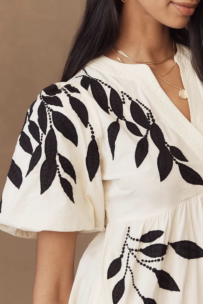 By Anthropologie Short-Sleeve Embroidery Appliqué Maxi Dress