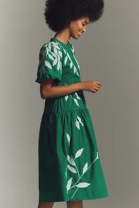 By Anthropologie Short-Sleeve Embroidery Appliqué Maxi Dress