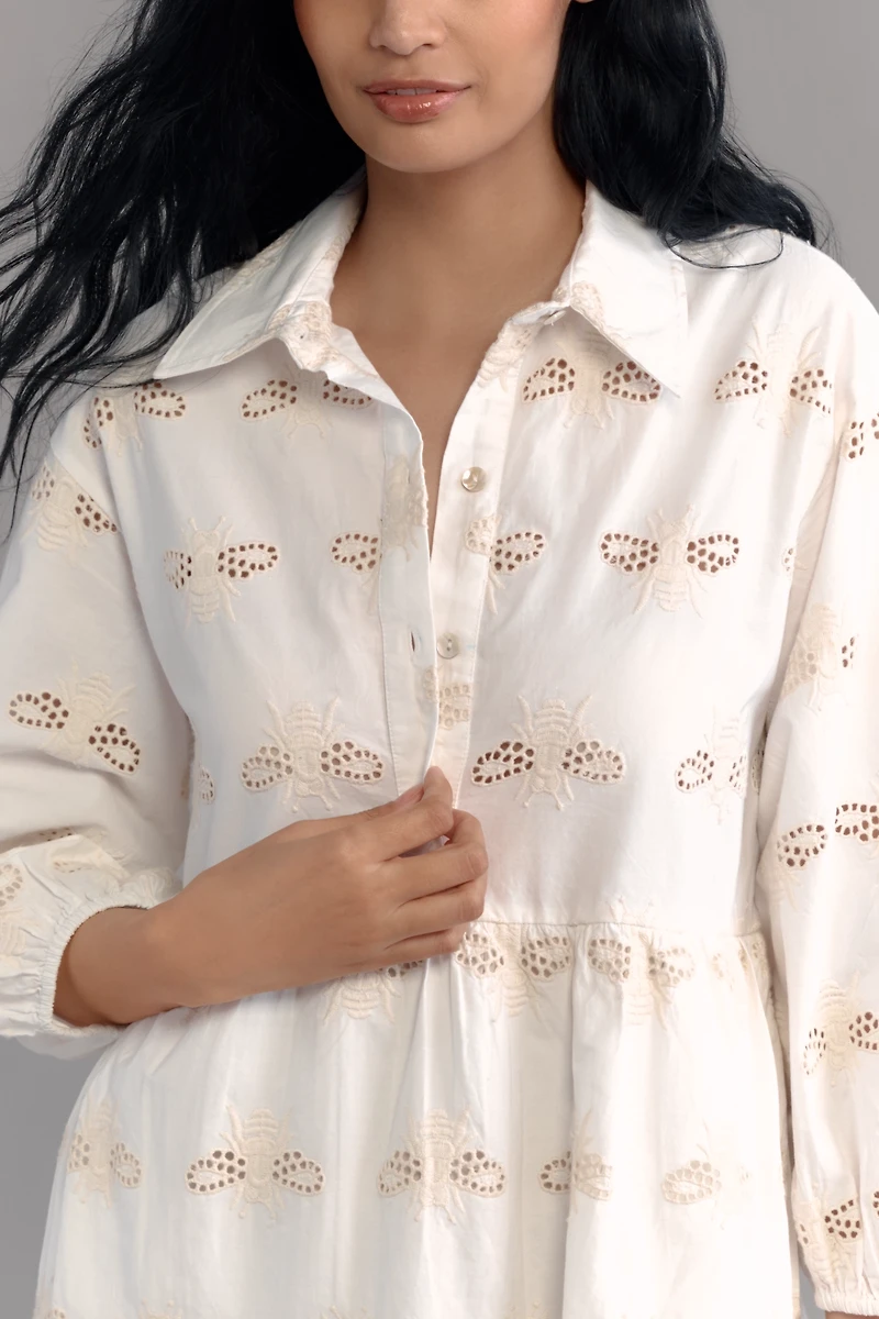 The Bettina Eyelet Tiered Mini Shirt Dress by Maeve