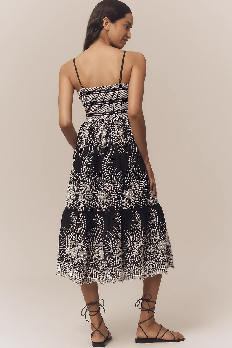 By Anthropologie Sleeveless Sweetheart Tiered Midi Dress