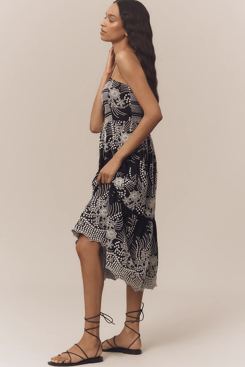 By Anthropologie Sleeveless Sweetheart Tiered Midi Dress