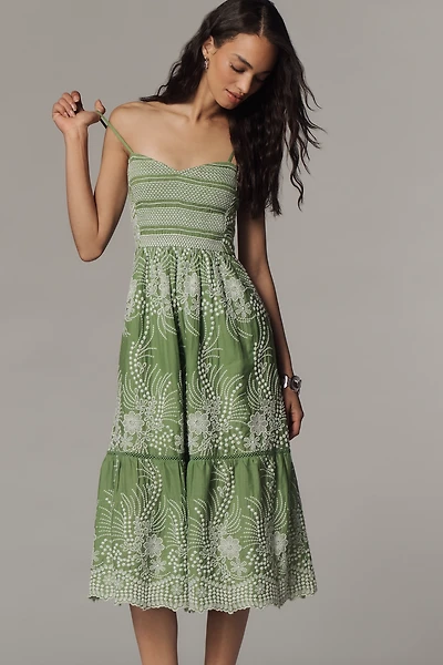 By Anthropologie Sleeveless Sweetheart Tiered Midi Dress