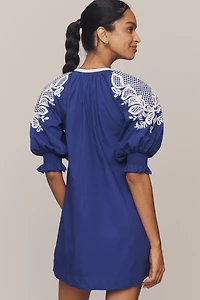 Maeve Embroidered V-Neck Mini Dress